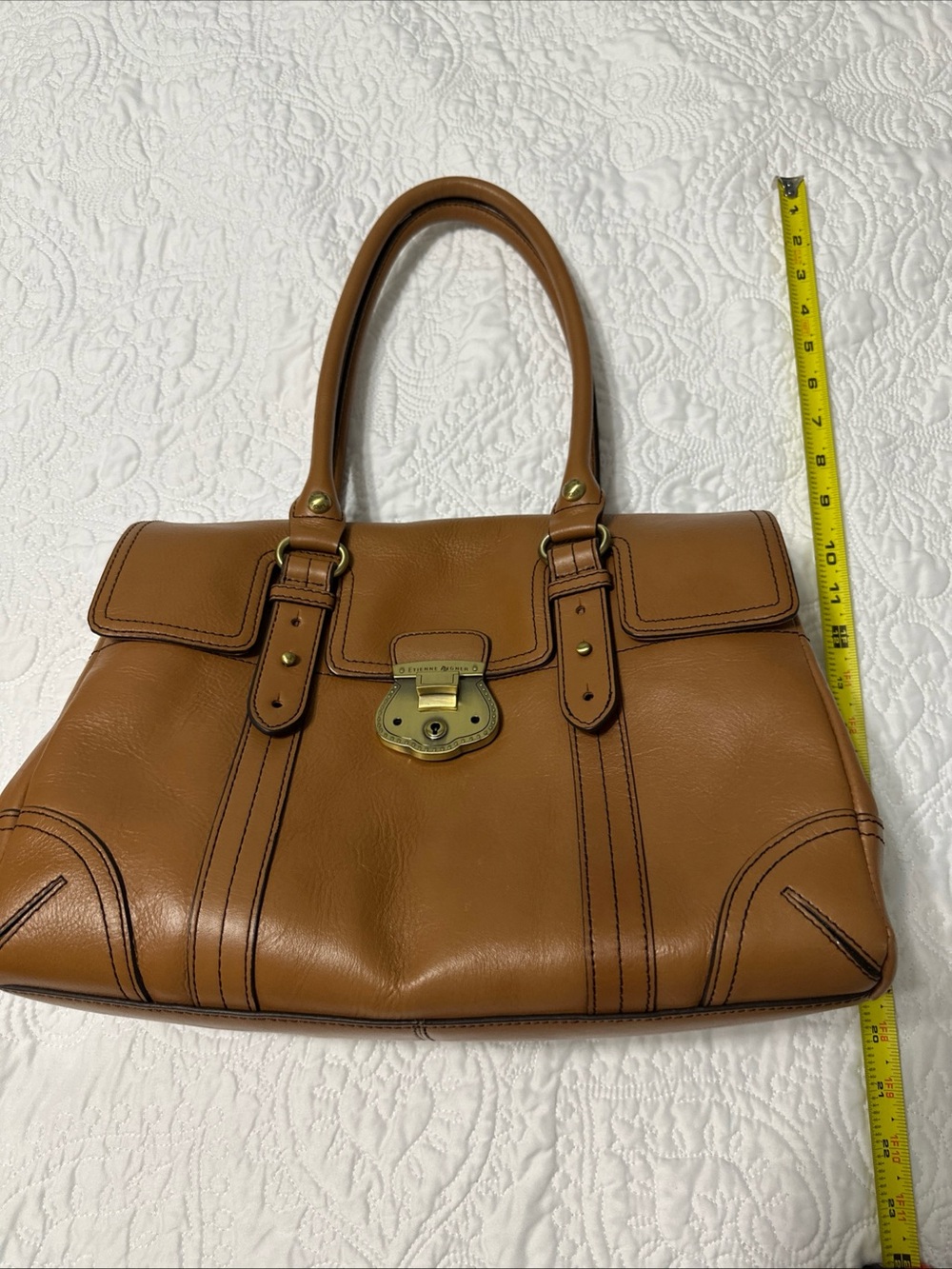 Etienne Aigner Leather Satchel Handbag in Cognac Brown